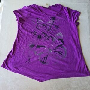 Faded Glory Plus Size 3X Purple Butterfly Floral Graphic T-Shirt Tee